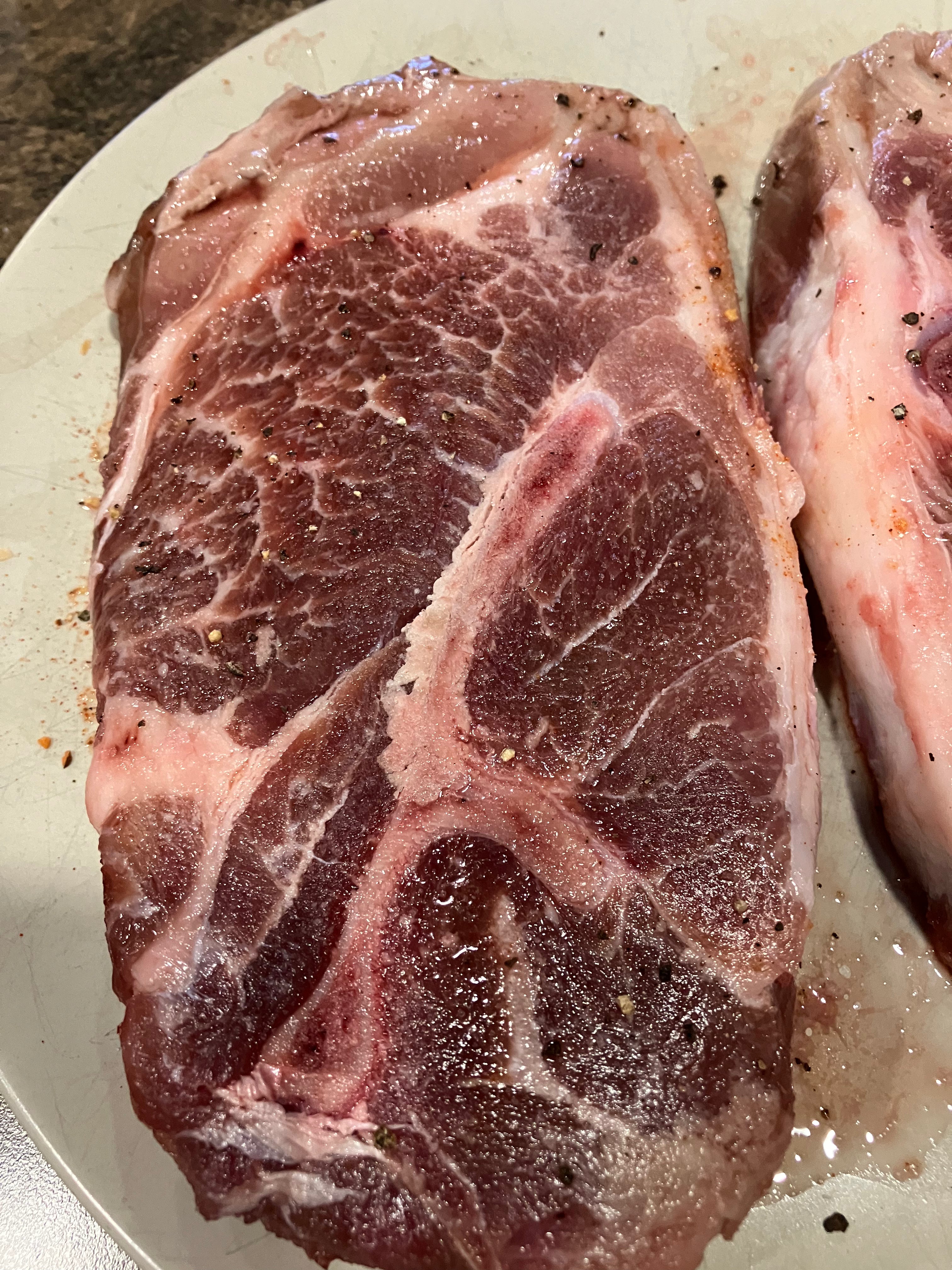 Shoulder chop, salted and peppered 